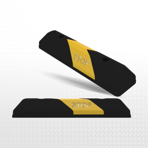 a black and yellow wheel stopper
